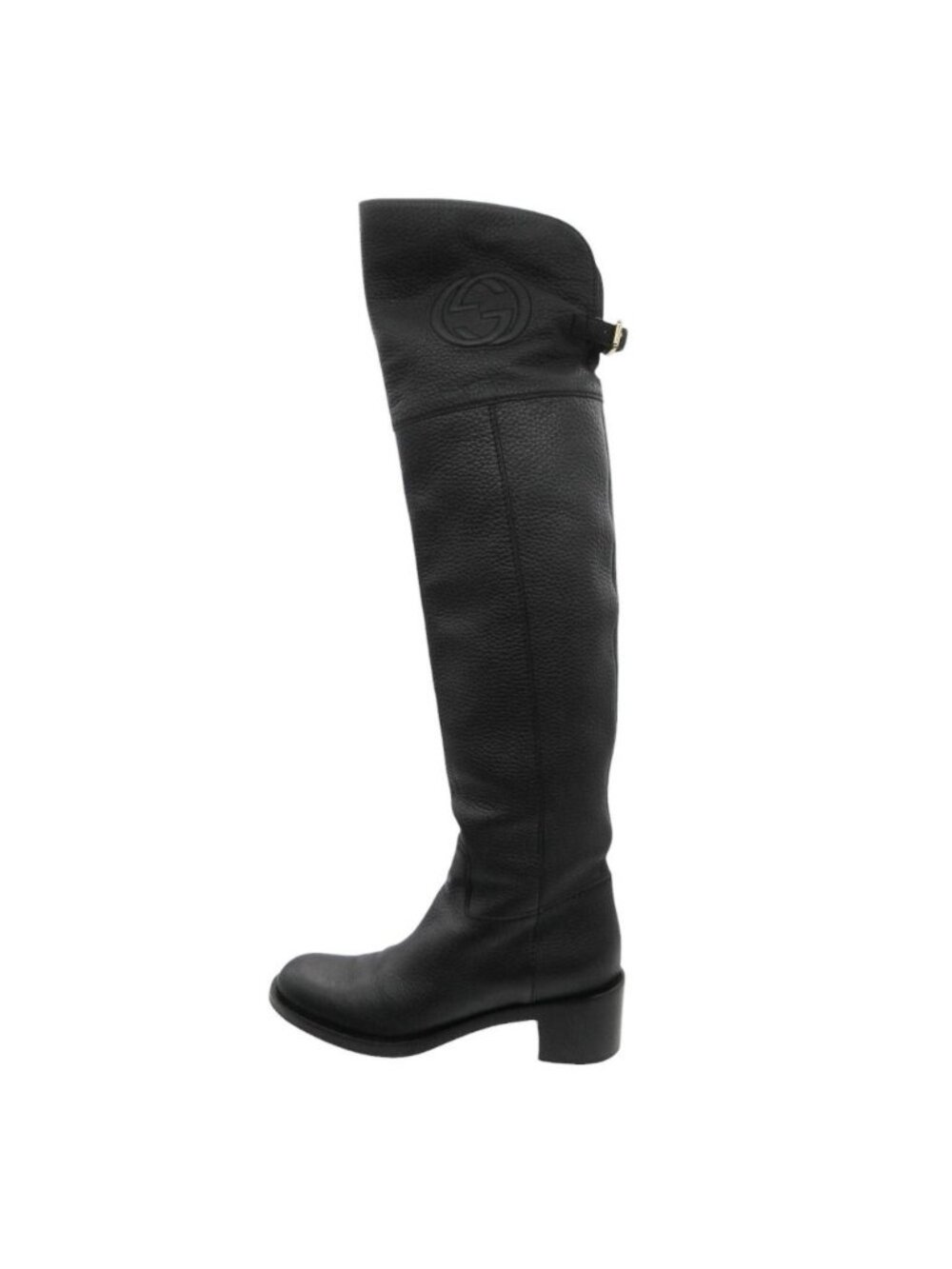 Gucci Boots Interlocking Embossed Leather Long Knee High Shoes Black - Picture 1 of 9